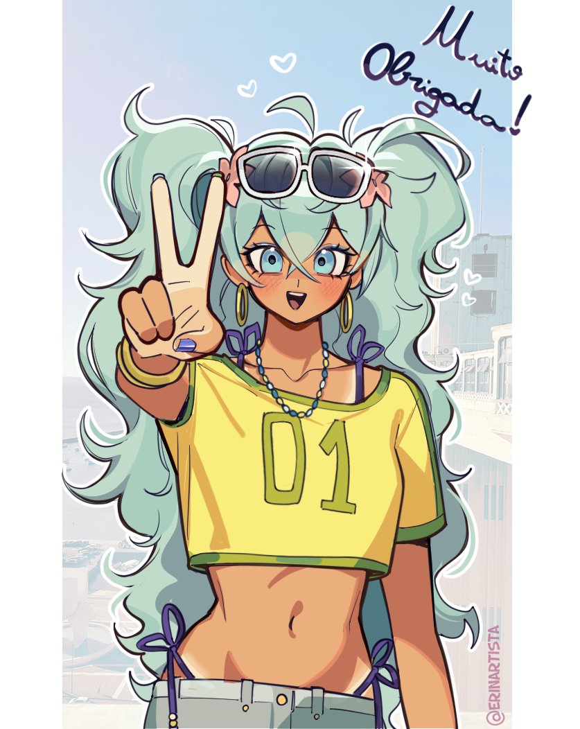 1girl, aqua_eyes, aqua_hair, bikini, bikini_under_clothes, blue_nails, blush, bracelet