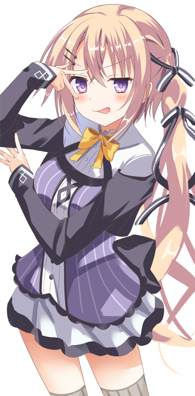 1girl, 2024, black_ribbon, black_sleeves, blush, bow, bowtie, bright_pupils
