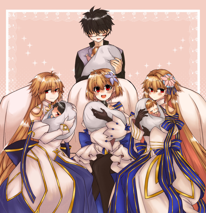 2323astronomy, absurdres, archetype_earth, archetype_earth_(third_ascension), arcueid_brunestud, arcueid_brunestud_(mooncancer), baby, dress, fate/grand_order, fate_(series), group_picture, harem, highres, husband_and_wives, if_they_mated, long_hair, medium_hair, multiple_girls, non-web_source, polygamy, siblings, su----per_cute, tohno_shiki, tsukihime, twins, white_dress