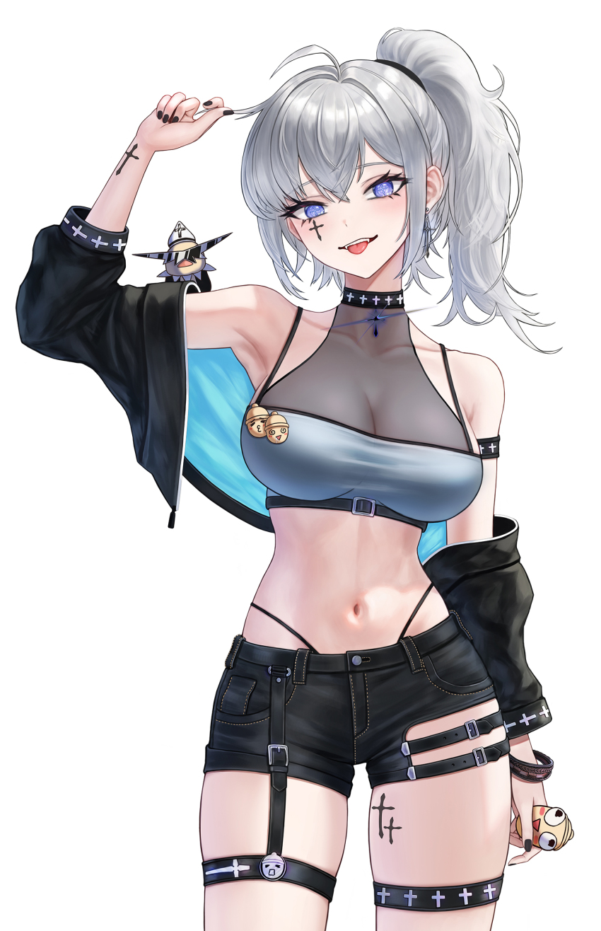 1girl, ahoge, alternate_costume, arm_strap, arm_up, armpits, bare_shoulders, black_choker