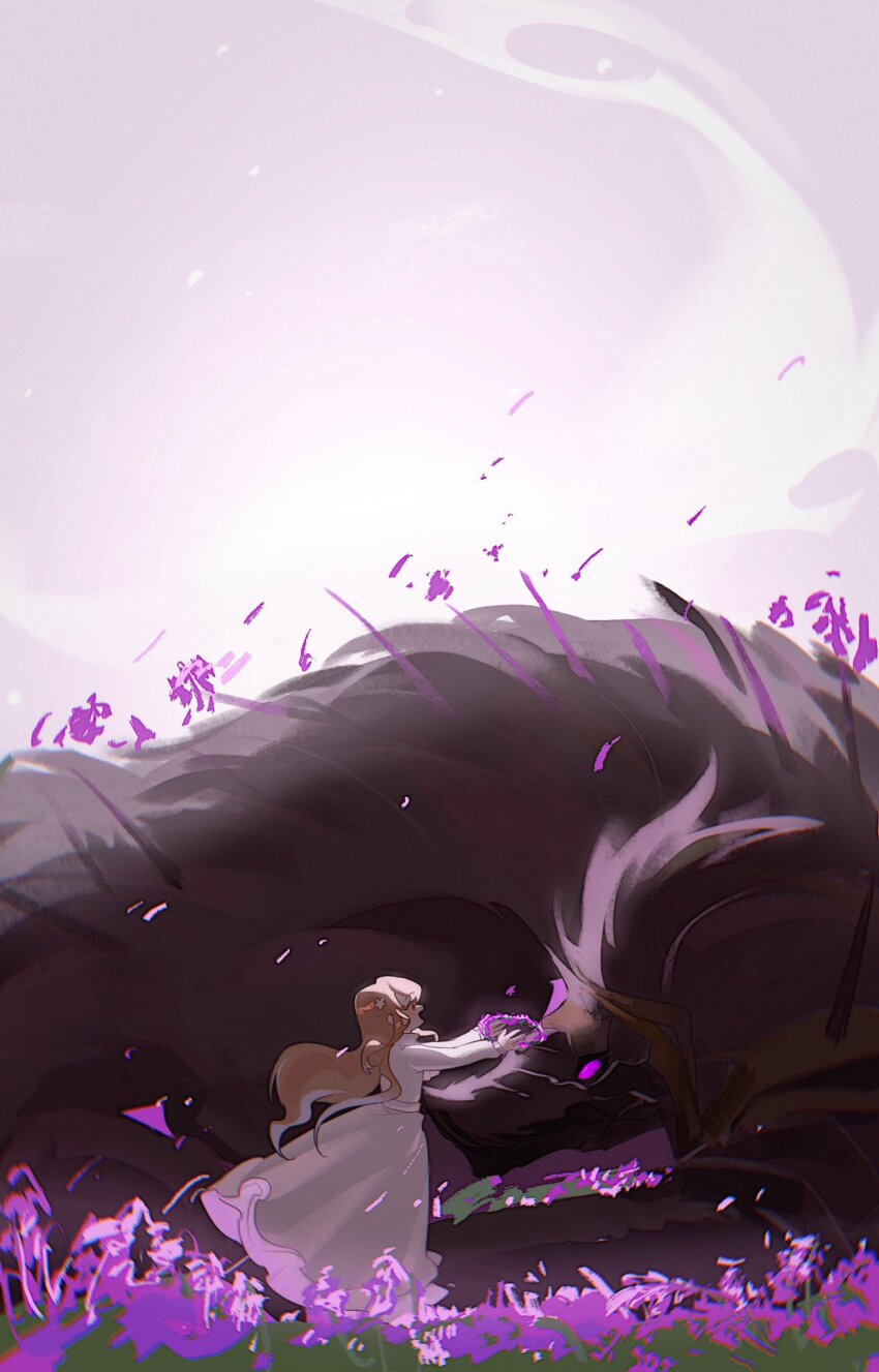 1girl, arms_up, brown_eyes, brown_hair, catherine_(project_moon), cloud, dress, e.g.o_(project_moon)