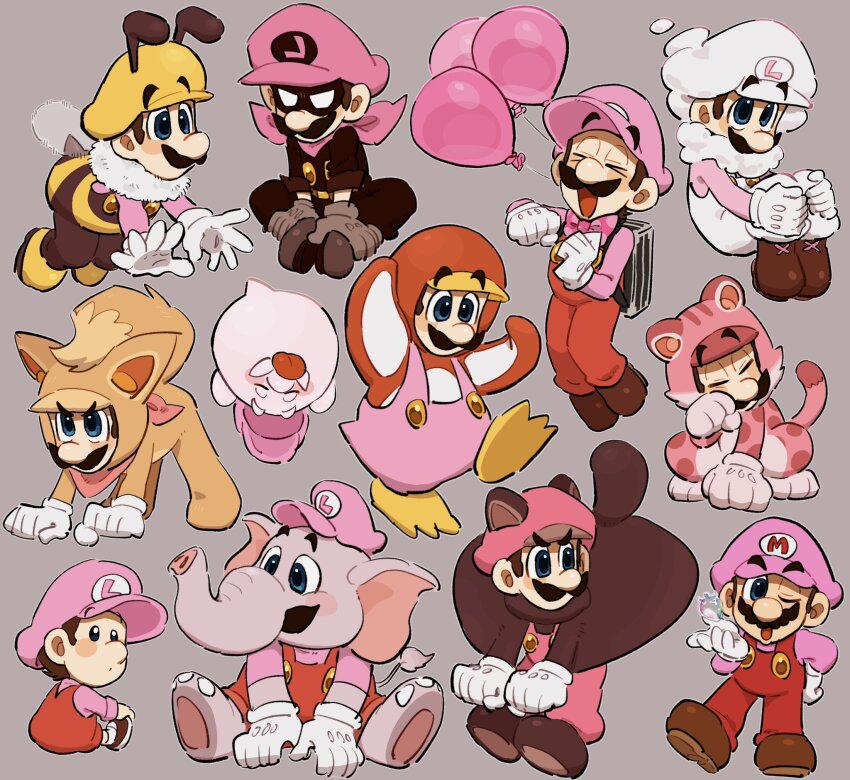 2boys, animal_costume, antennae, baby_luigi, bee_mario, boo_luigi, boo_mario, bubble_mario