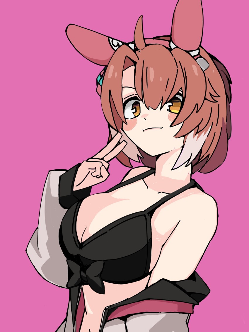 1girl, absurdres, ahoge, animal_ears, arm_at_side, asymmetrical_bangs, bare_shoulders, bikini