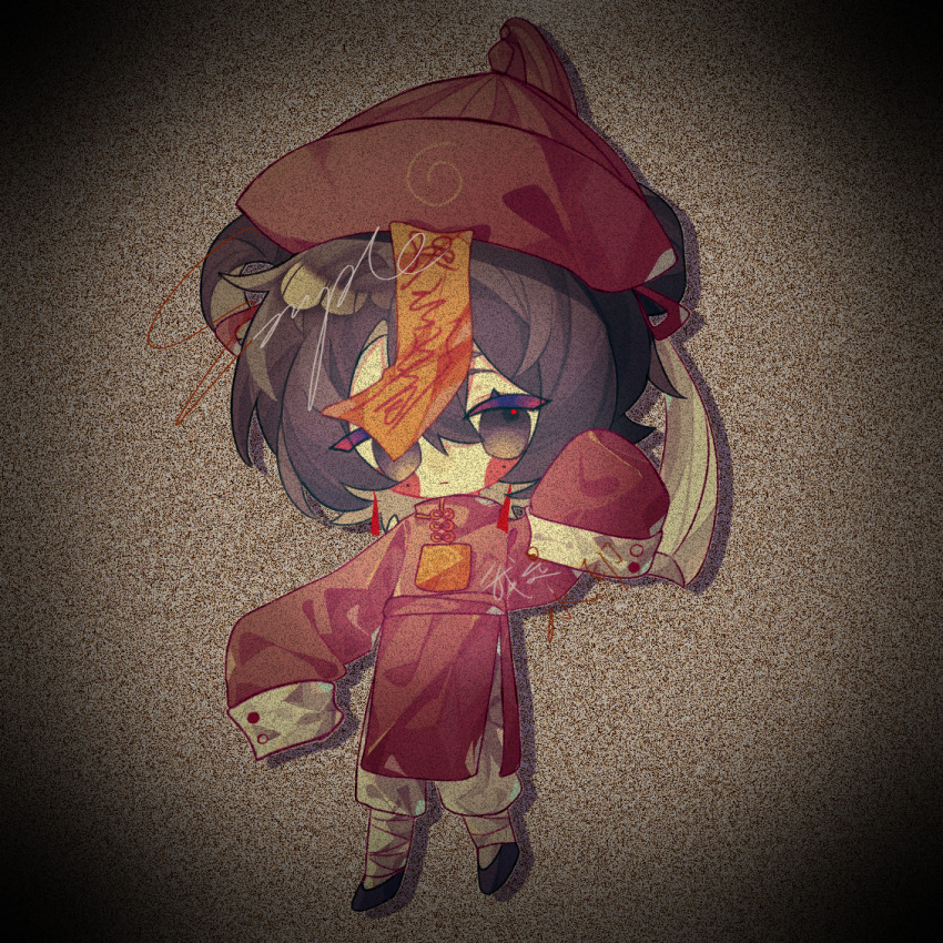 1girl, bandaged_leg, bandages, black_eyes, black_hair, black_shoes, blush_stickers, chinese_commentary