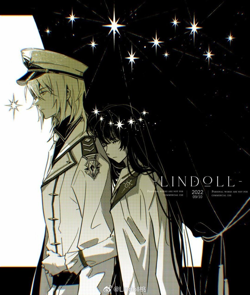 1boy, 1girl, alkaid_mcgrath, alkaid_mcgrath_(infinite_empire), artist_name, belt, blunt_bangs, buttons