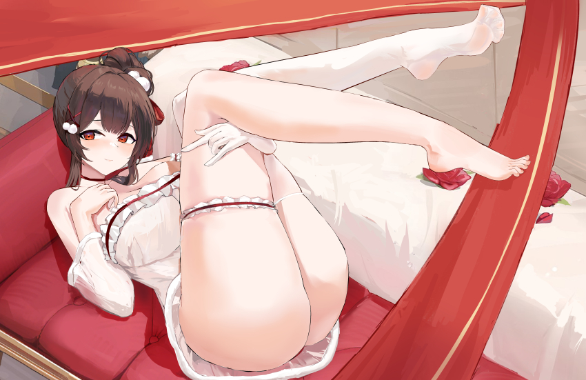 1girl, absurdres, ass, ayase_(a_glimpse_of_the_moon_rabbit)_(azur_lane), ayase_(azur_lane), azur_lane, barefoot, brown_eyes