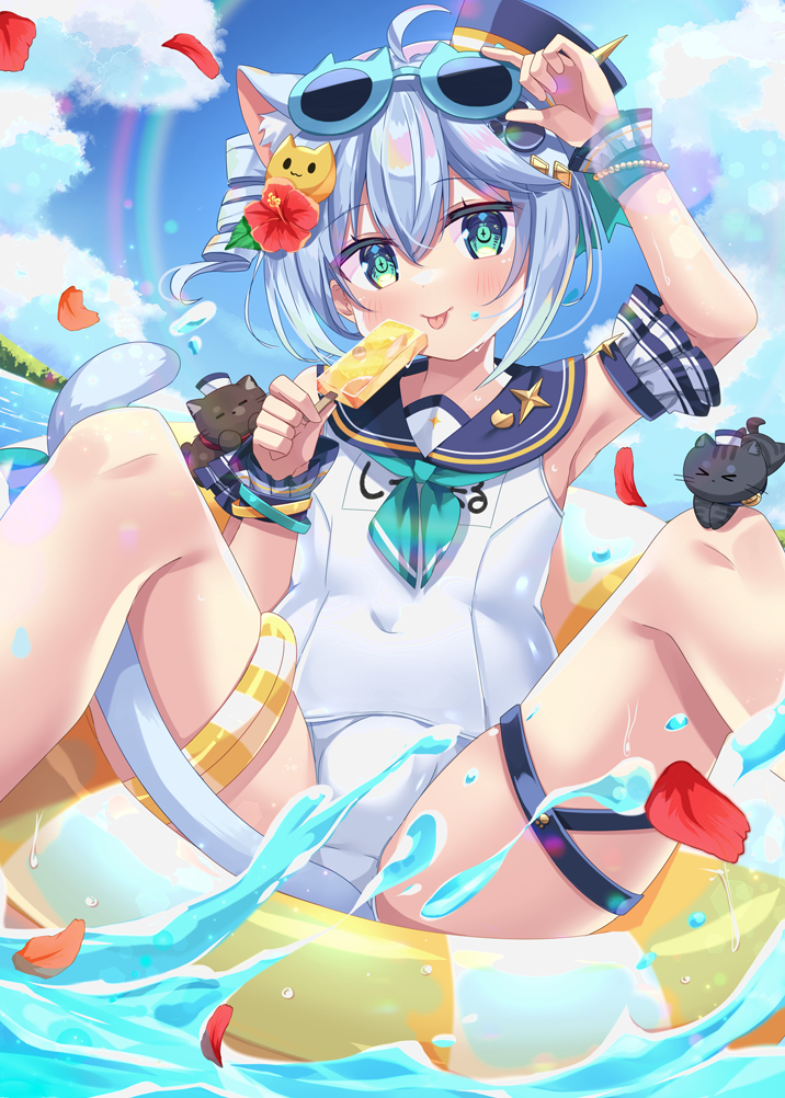 1boy, animal_ears, ascot, ass, blue_sky, bulge, cat_boy, cat_ears