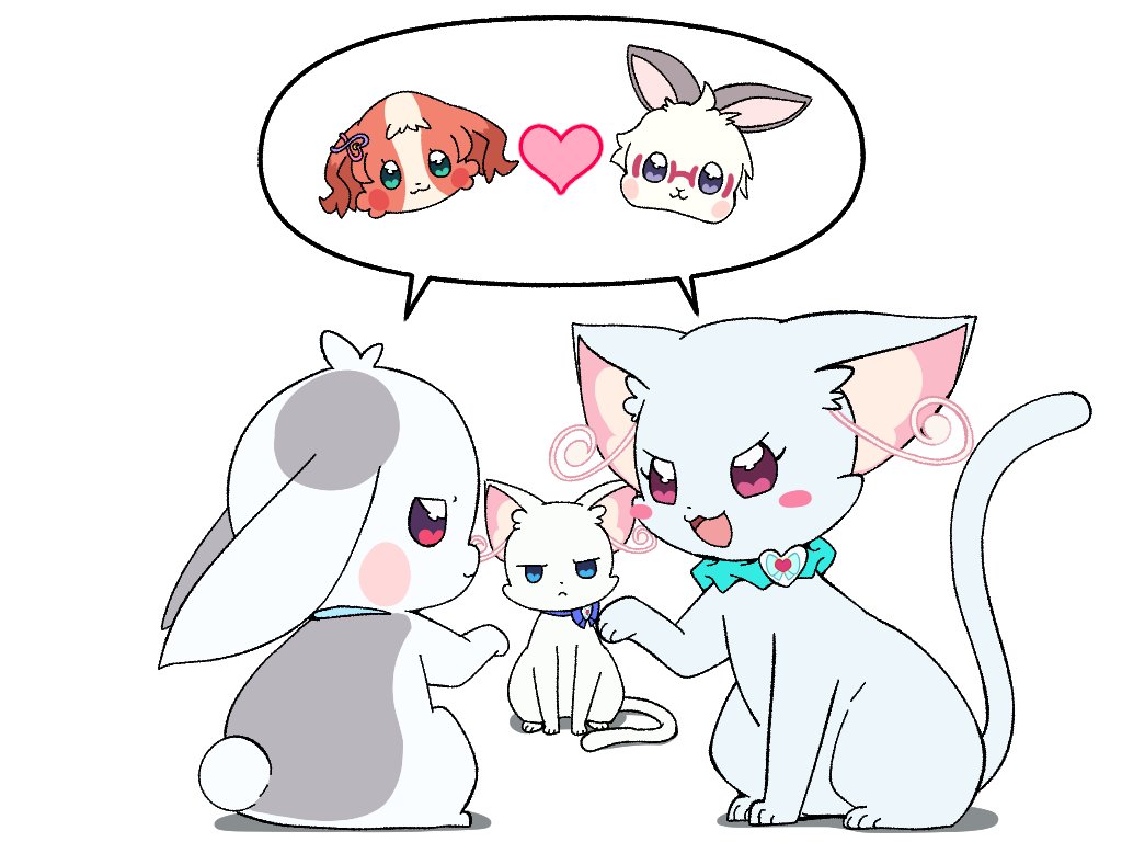 2boys, 3girls, @est@, animalization, aqua_scrunchie, blush_stickers, cat, check_commentary
