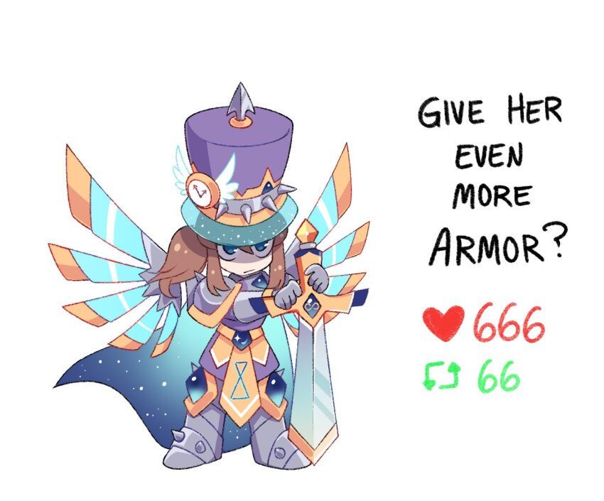 1girl, :|, ?, a_hat_in_time, alternate_costume, aqua_cape, armor, armored_boots