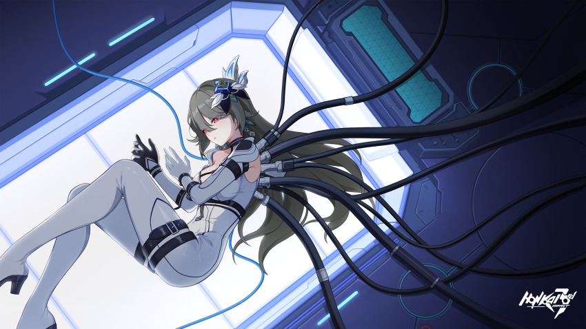 1girl, artist_request, bodysuit, breasts, cable, commentary, copyright_name, english_commentary