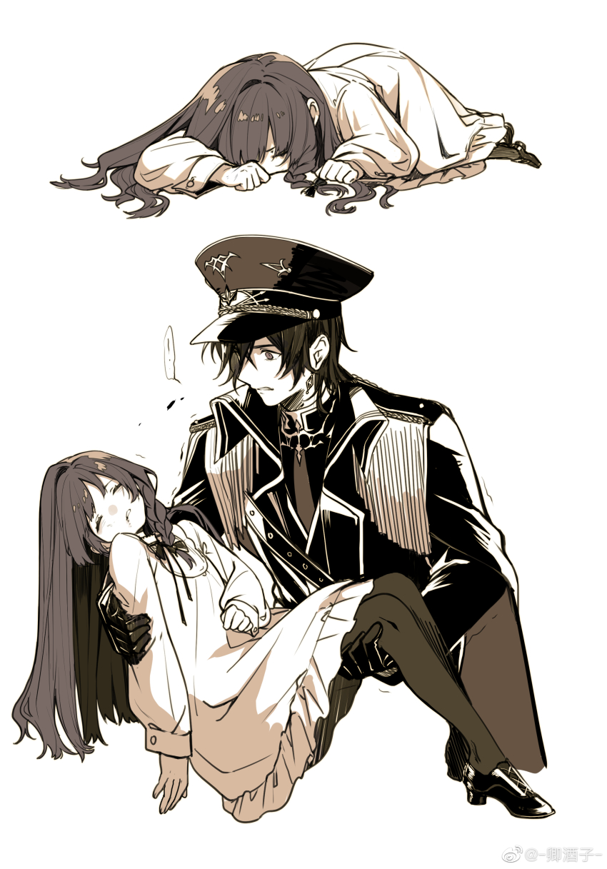 1boy, 1girl, absurdres, age_difference, aged_down, ayn_alwyn, ayn_alwyn_(infinite_empire), biting_own_lip