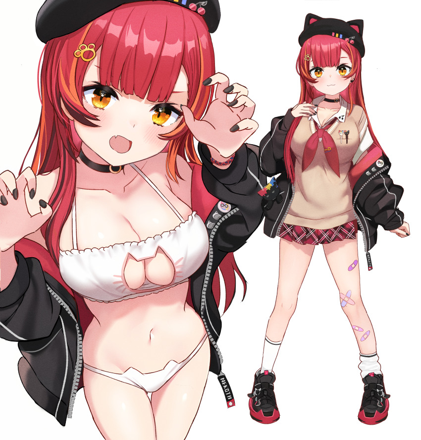 1girl, :3, absurdres, animal_ear_headwear, animal_ears, animal_hat, bandaid, bandaid_on_knee