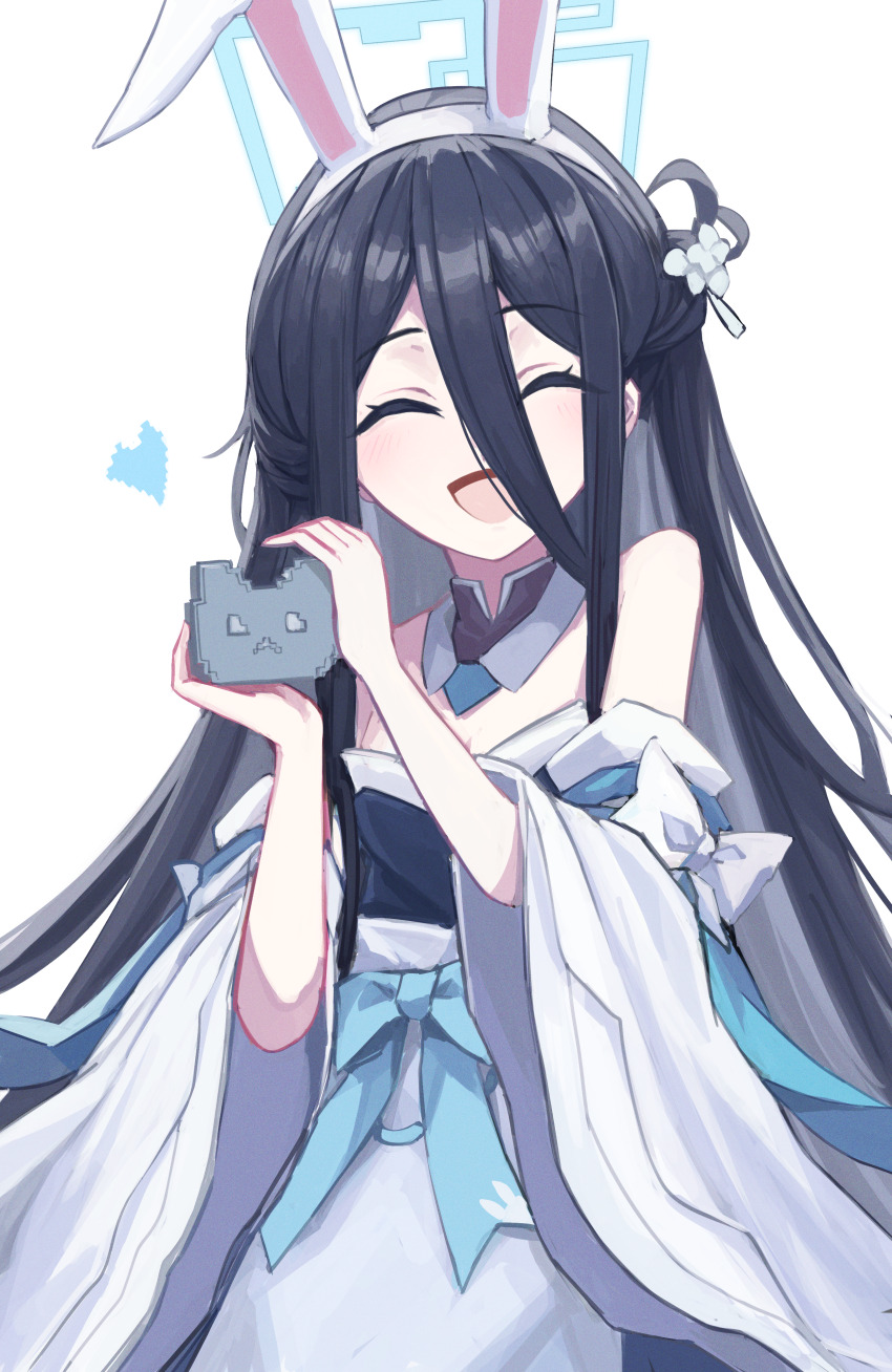 1girl, absurdres, animal_ears, aris_(blue_archive), aris_(moon_rabbit)_(blue_archive), bare_shoulders, black_hair, blue_archive