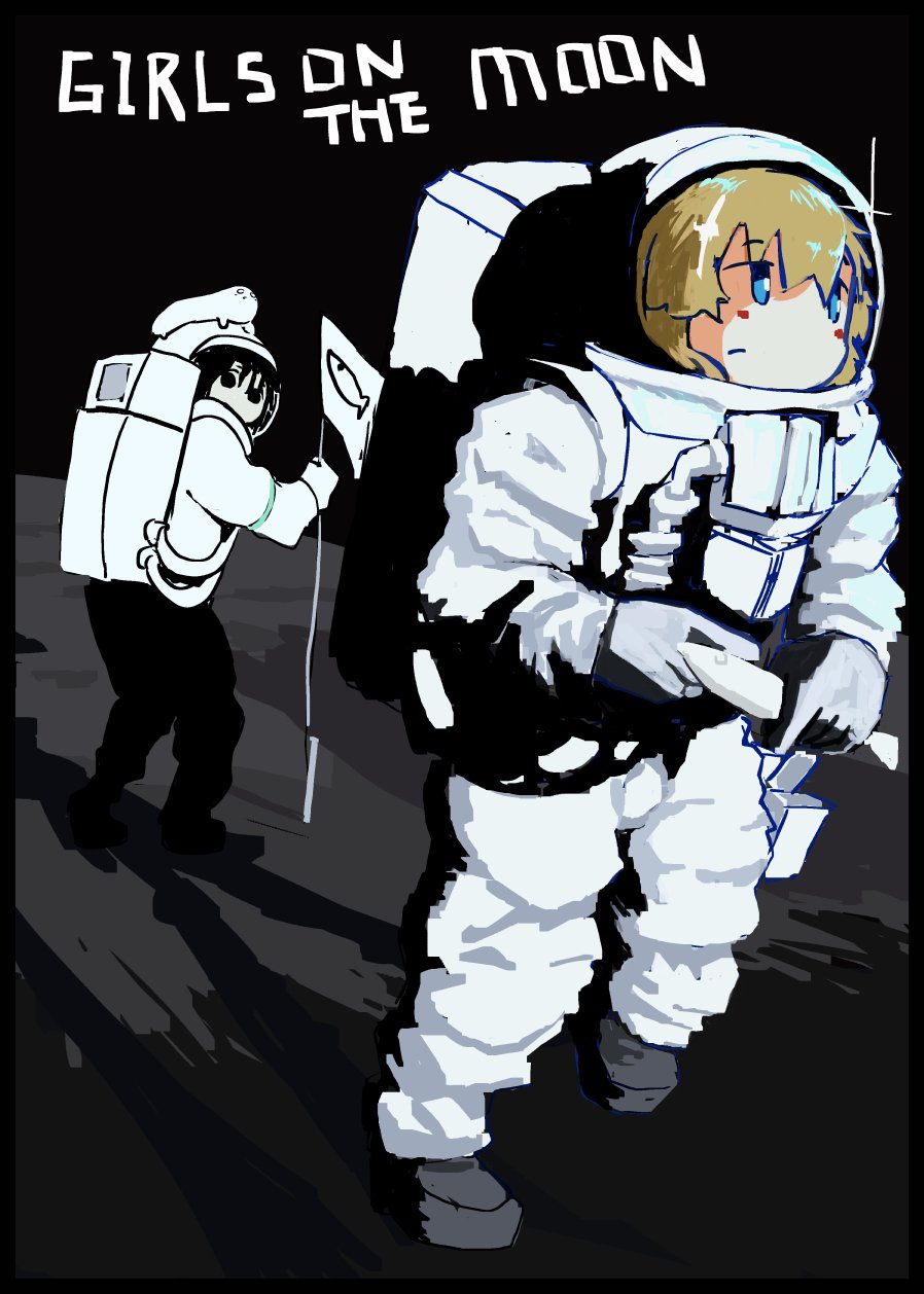 2girls, 5afvb, astronaut, black_eyes, black_hair, blonde_hair, blue_eyes, chito_(shoujo_shuumatsu_ryokou)