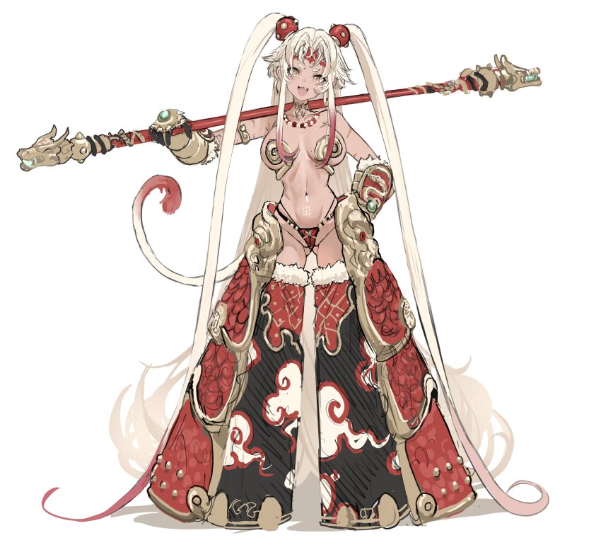 1girl, :3, absurdres, blonde_hair, bo_staff, breasts, character_name, circlet