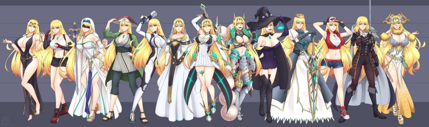 6+girls, aegis_sword_(xenoblade), artoria_pendragon_(fate), bare_shoulders, blonde_hair, breasts, castlevania_(series), character_request