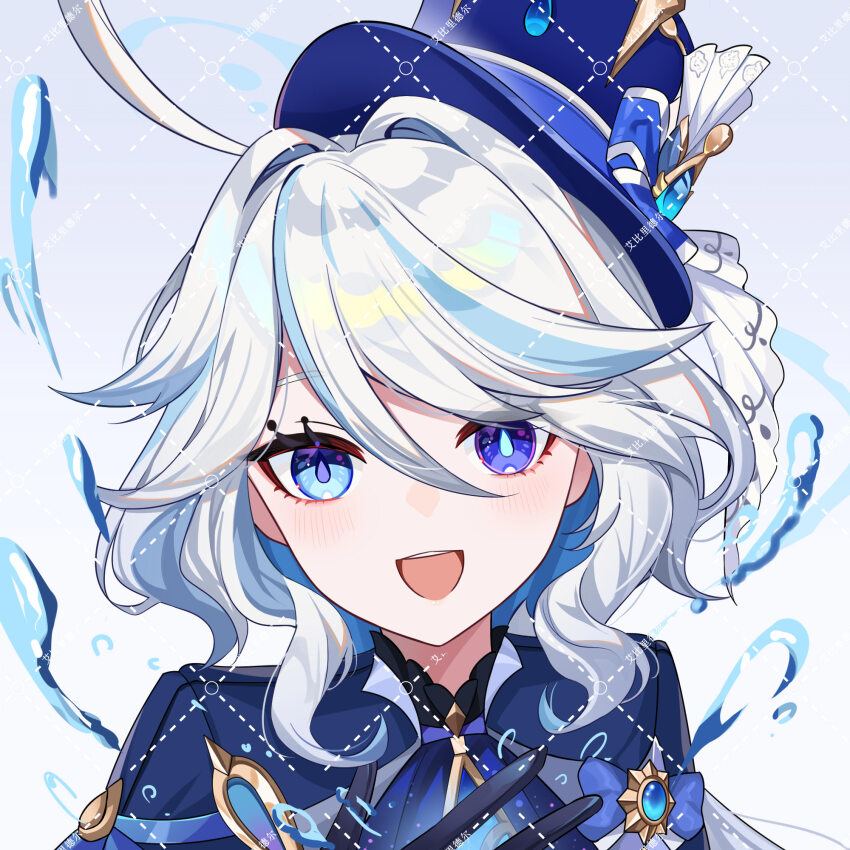 1girl, abby_riddle, ahoge, ascot, black_gloves, blue_ascot, blue_eyes, blue_gem