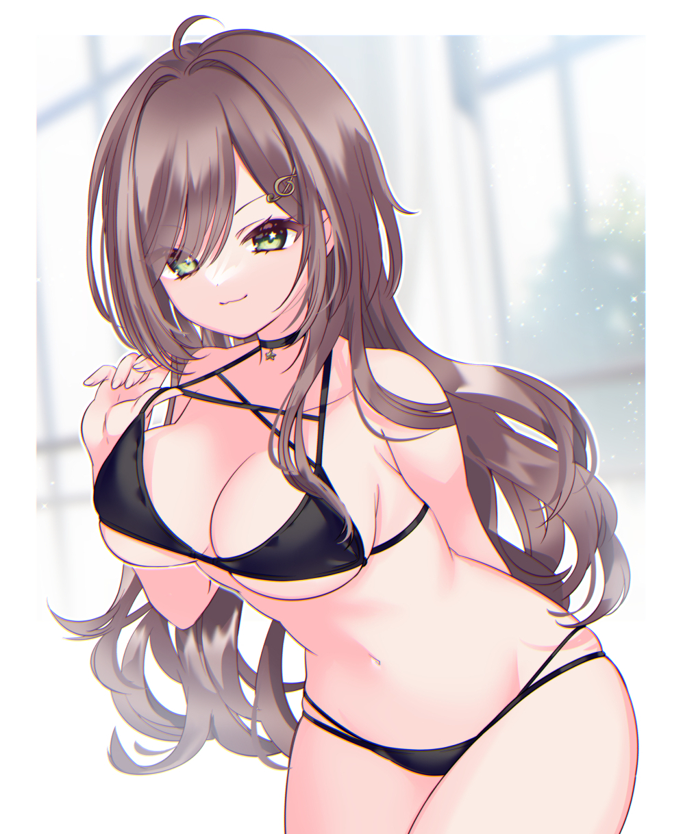 1girl, :3, ahoge, alternate_costume, ama_natsuko, arm_behind_back, bare_arms, bare_shoulders