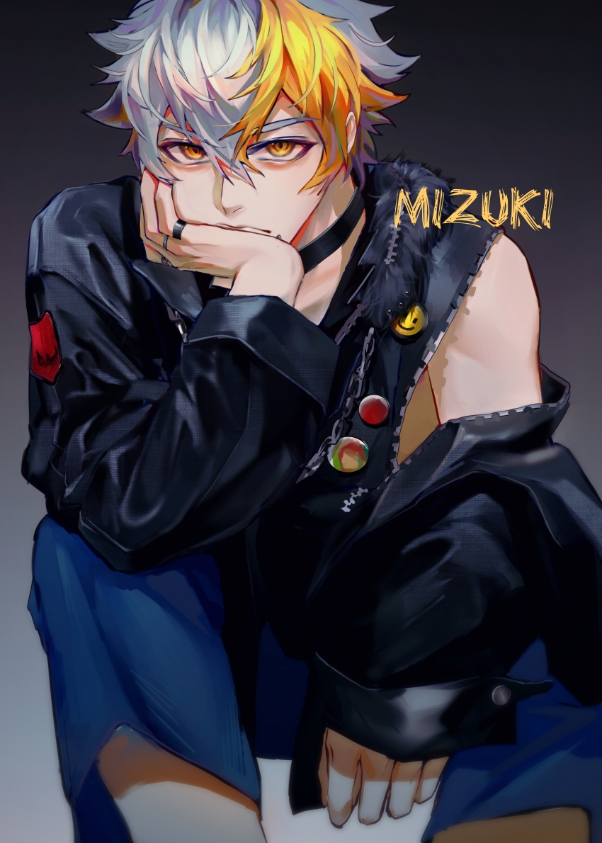 1boy, absurdres, beidieryou, black_choker, black_jacket, black_shirt, black_star_-theater_starless-, blonde_hair