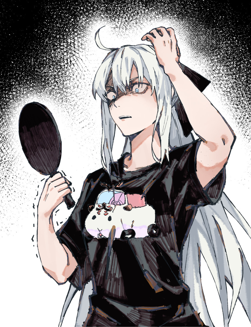 1girl, absurdres, ahoge, black_bow, black_hair, blue_eyes, bow, breasts