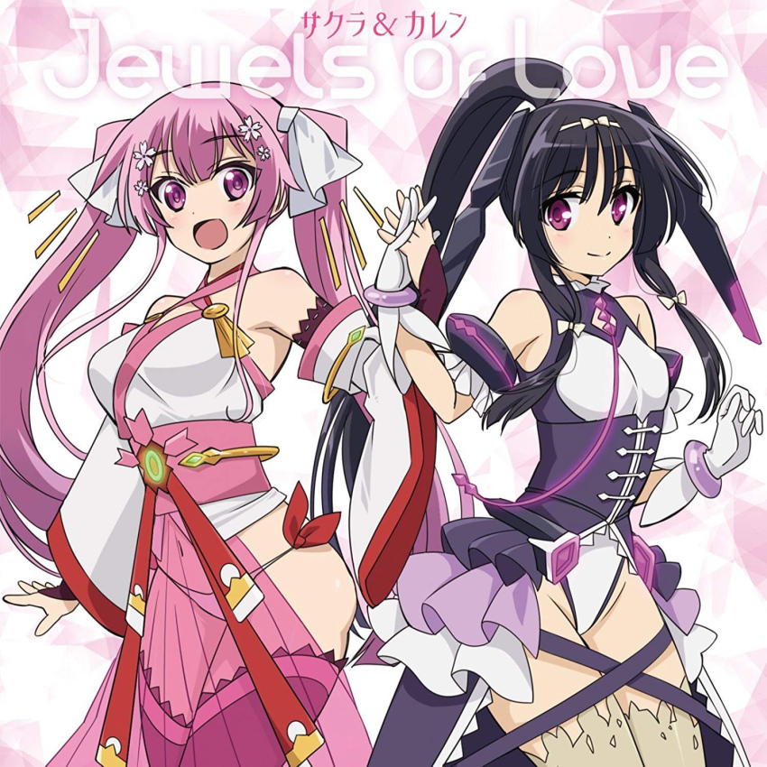 2girls, alternate_costume, alternate_hairstyle, black_hair, breasts, covered_navel, fingerless_gloves, gloves