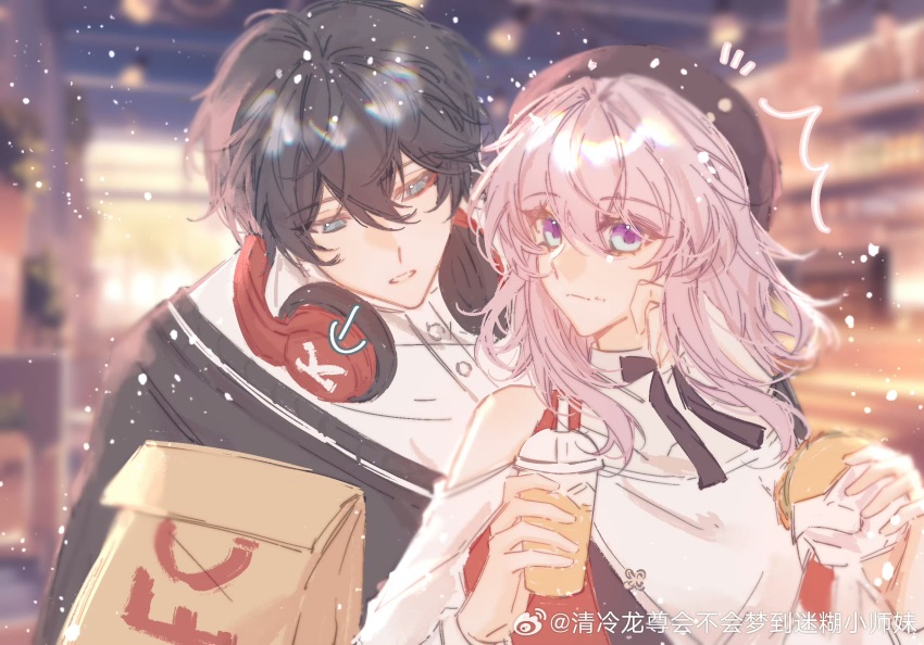 1boy, 1girl, ^^^, artist_request, bad_id, bad_weibo_id, bag, black_hair