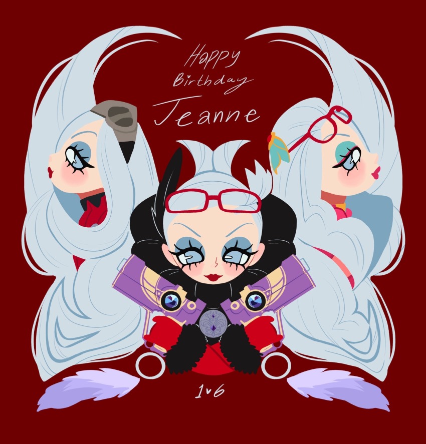 3girls, bayonetta_(series), bayonetta_1, bayonetta_2, bayonetta_3, bodysuit, gun, highres, holding, holding_gun, holding_weapon, jeanne_(bayonetta), long_hair, looking_at_viewer, makeup, multiple_girls, red_bodysuit, tinstarbby, very_long_hair, weapon