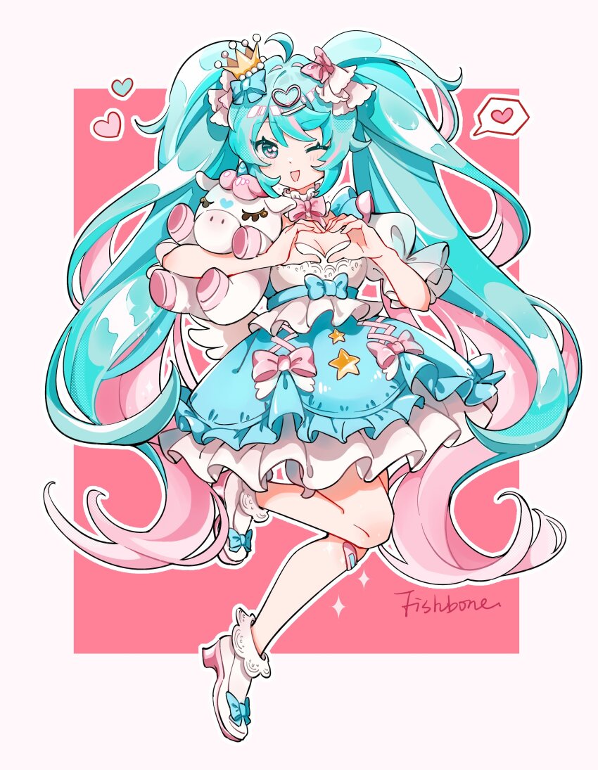 1girl, :d, absurdres, aqua_eyes, aqua_hair, artist_name, breasts, cleavage