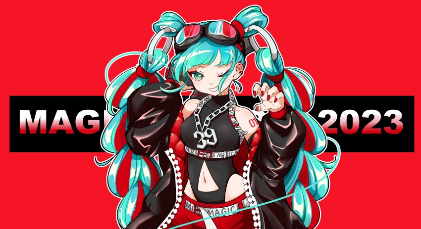 1girl, 39, absurdres, aqua_eyes, aqua_hair, bare_shoulders, belt, black_jacket