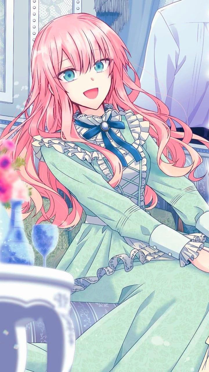 1girl, artist_request, breasts, copyright_notice, dress, frilled_dress, frills, green_dress