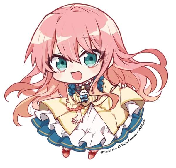 1girl, breasts, chibi, copyright_notice, dress, frilled_dress, frills, full_body