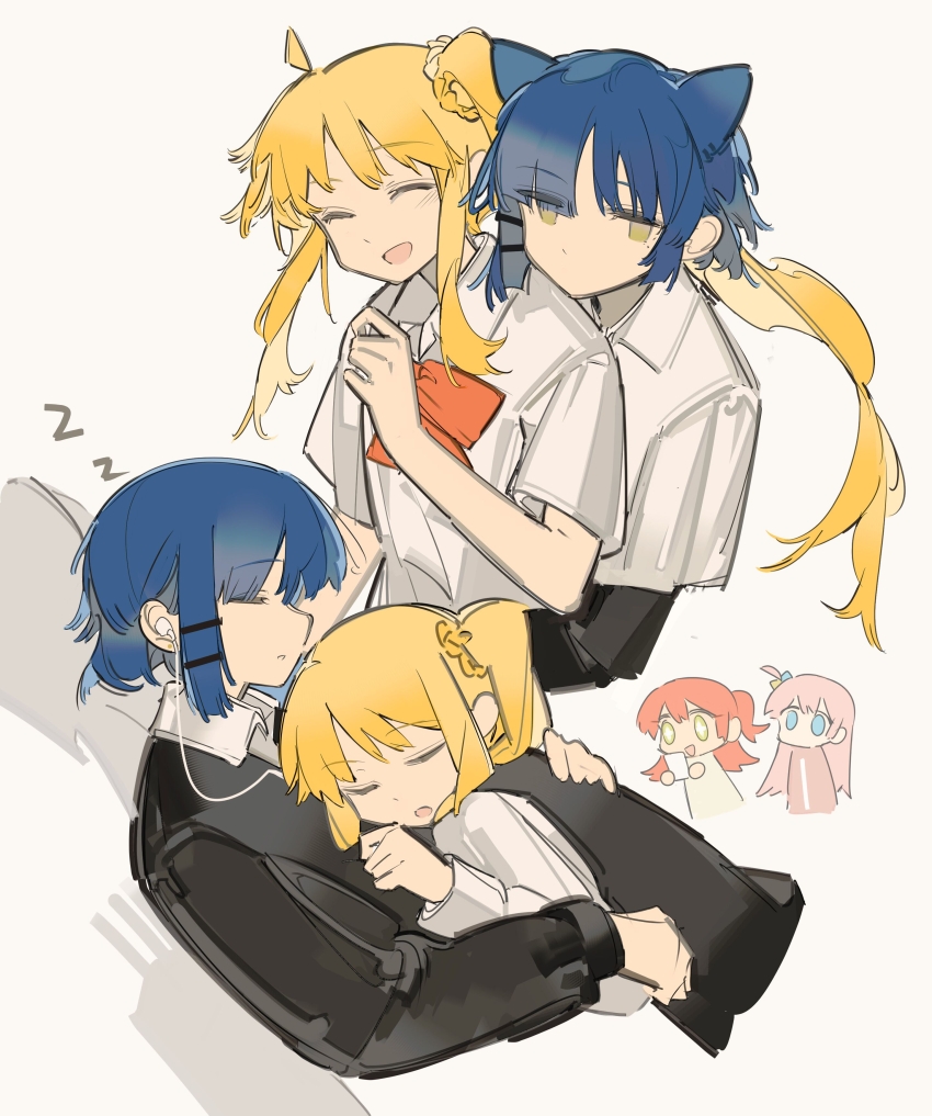 +_+, 4girls, ^_^, absurdres, ahoge, animal_ears, asymmetrical_bangs, bare_arms