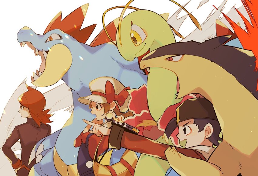 1girl, 2boys, backwards_hat, baseball_cap, black_eyes, black_hair, black_hat, black_jacket