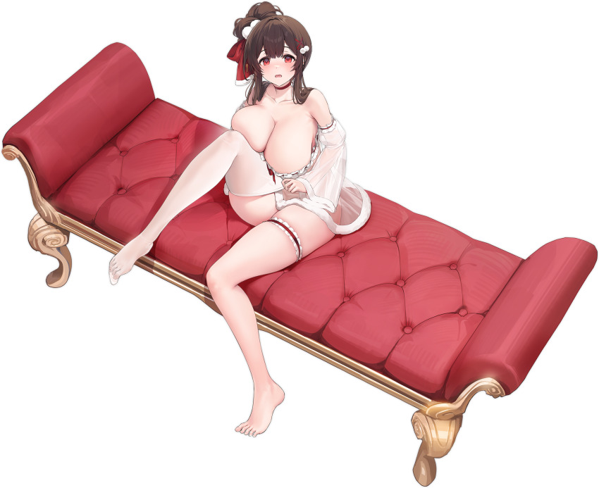 1girl, artist_request, ayase_(a_glimpse_of_the_moon_rabbit)_(azur_lane), ayase_(azur_lane), azur_lane, bare_shoulders, barefoot, blush