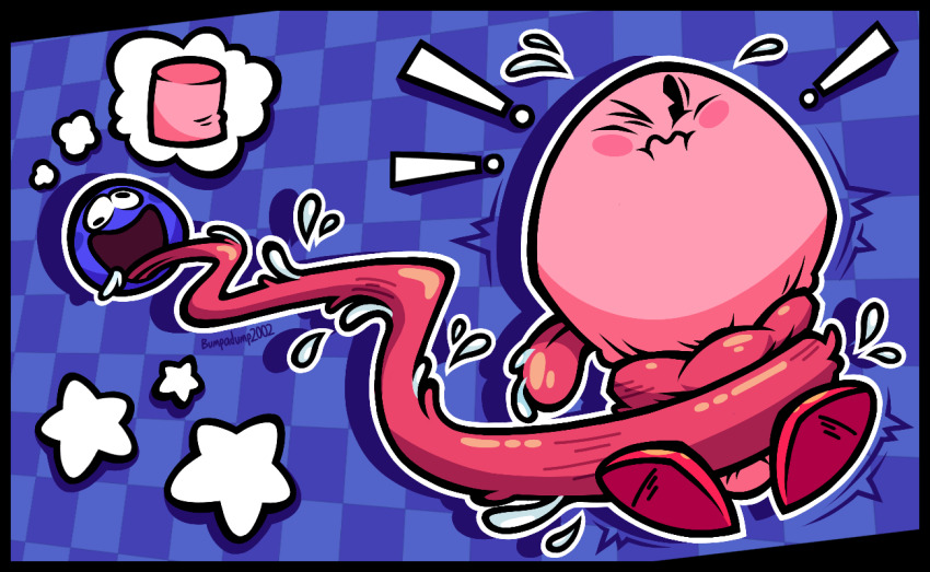 blue_skin, blush_stickers, bumpadump2002, colored_skin, food, gooey_(kirby), kirby, kirby_(series)