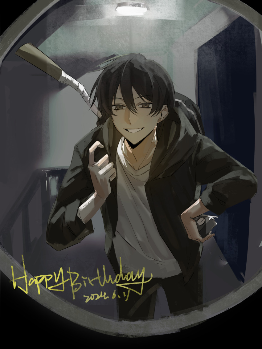 1boy, absurdres, backpack, bag, black_bag, black_eyes, black_hair, black_jacket