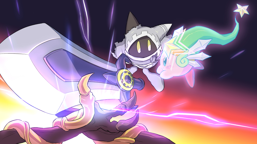 caramelpopcoms2, gloves, green_hat, grey_gloves, hat, highres, huge_weapon, interdimensional_magolor