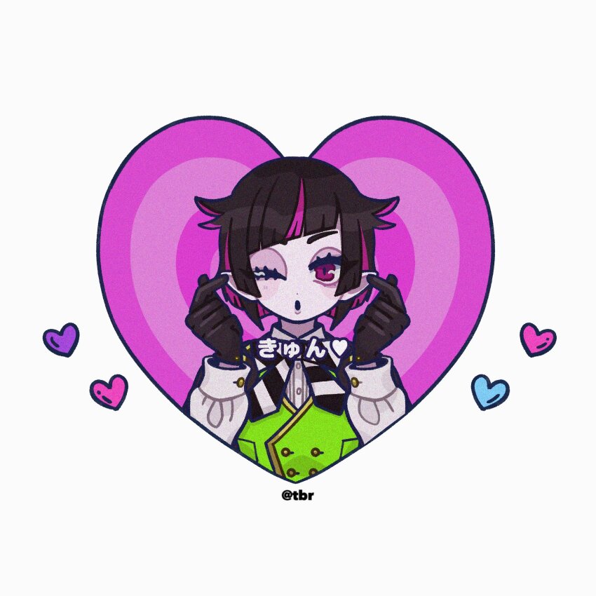 1boy, black_hair, commentary_request, double_finger_heart, finger_heart, heart, highres, lilia_vanrouge