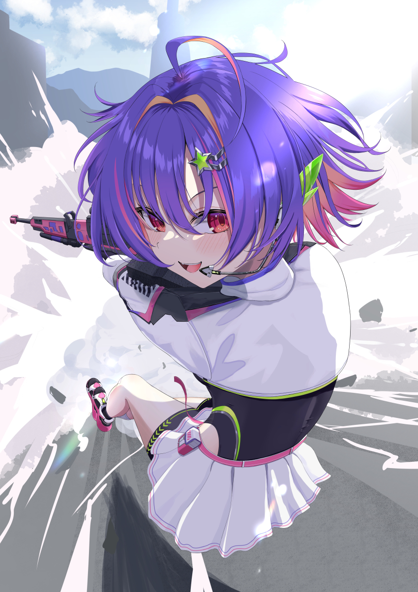 1girl, absurdres, ahoge, belt, belt_pouch, black_leotard, blush, cheshirena3