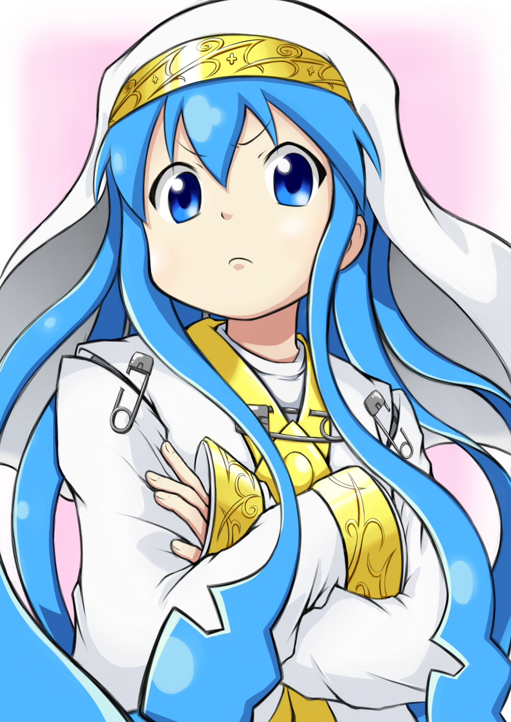 1girl, artist_request, blue_eyes, blue_hair, can't_be_this_cute, cosplay, crossed_arms, crossover