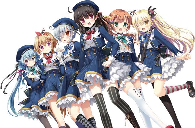 6+girls, akagi_suzuna, blush, female_focus, full_body, happy, happy_aura, kamidanomi_shisugite_ore_no_mirai_ga_yabai.