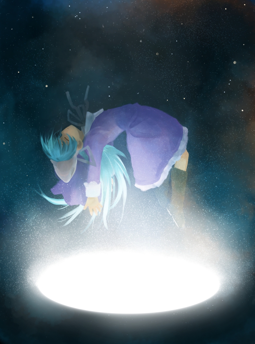 1girl, aqua_hair, arched_back, bad_id, bad_pixiv_id, boots, closed_eyes, coat