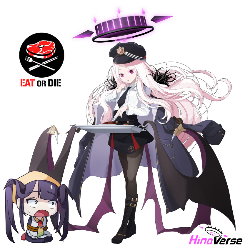 2girls, absurdres, apron, black_hair, black_halo, blue_archive, boots, bound