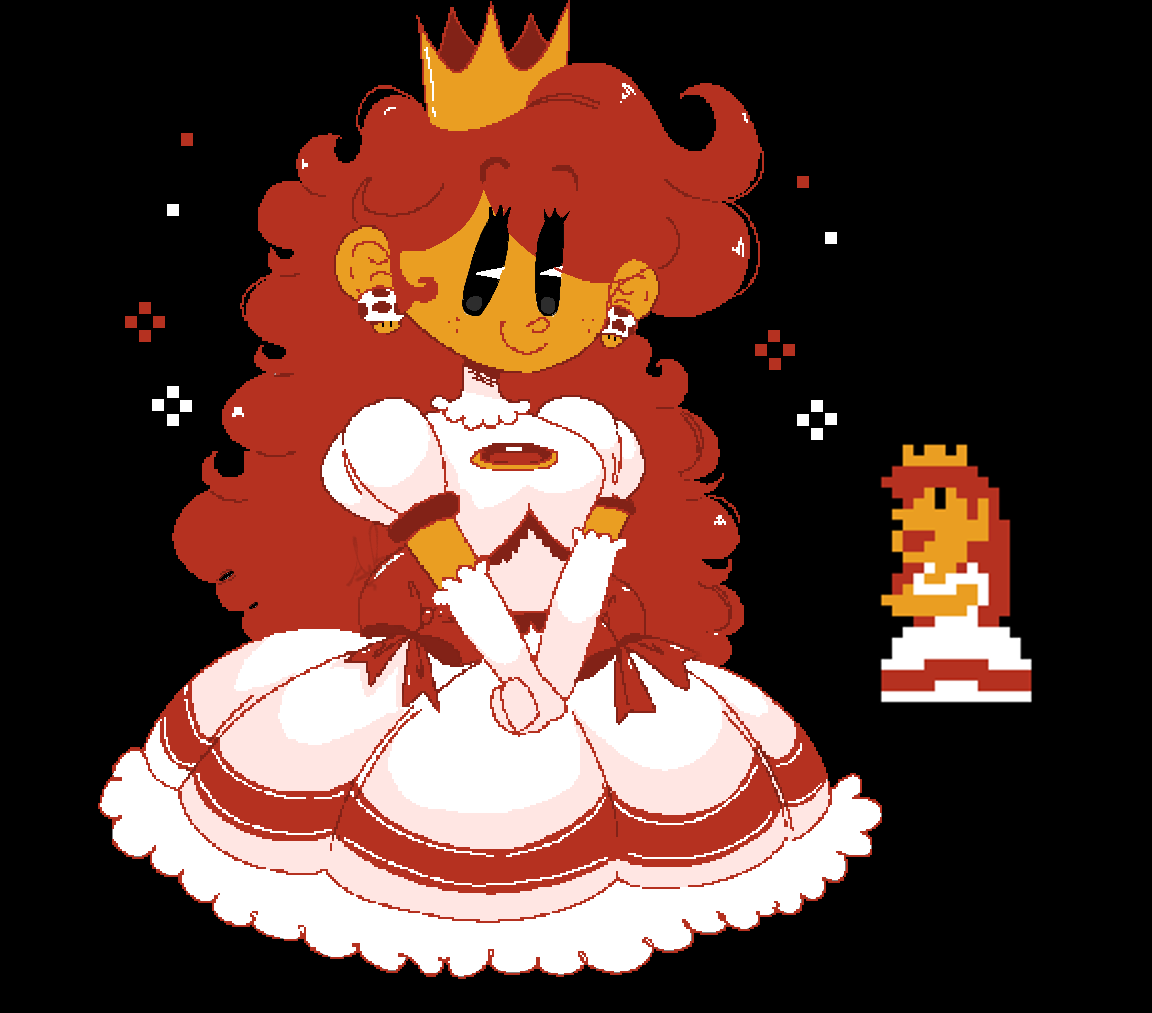 1girl, animoo1061, black_background, bow, colored_skin, cropped_legs, crown, derivative_work