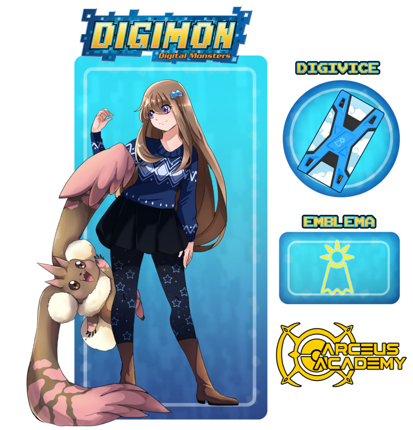 1girl, digimon, digimon_(creature), fang, highres, horns, long_hair, lopmon