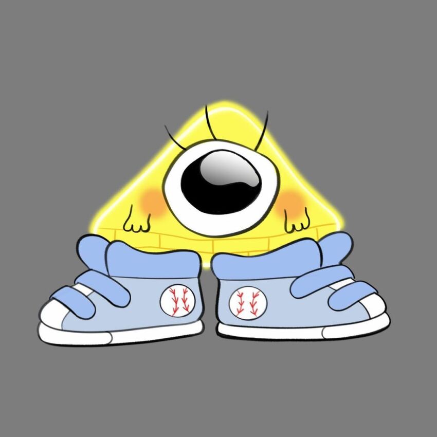 1boy, alternate_costume, aqua_shoes, baby, baby_bill, baseball_print, bill_cipher, black_eyes