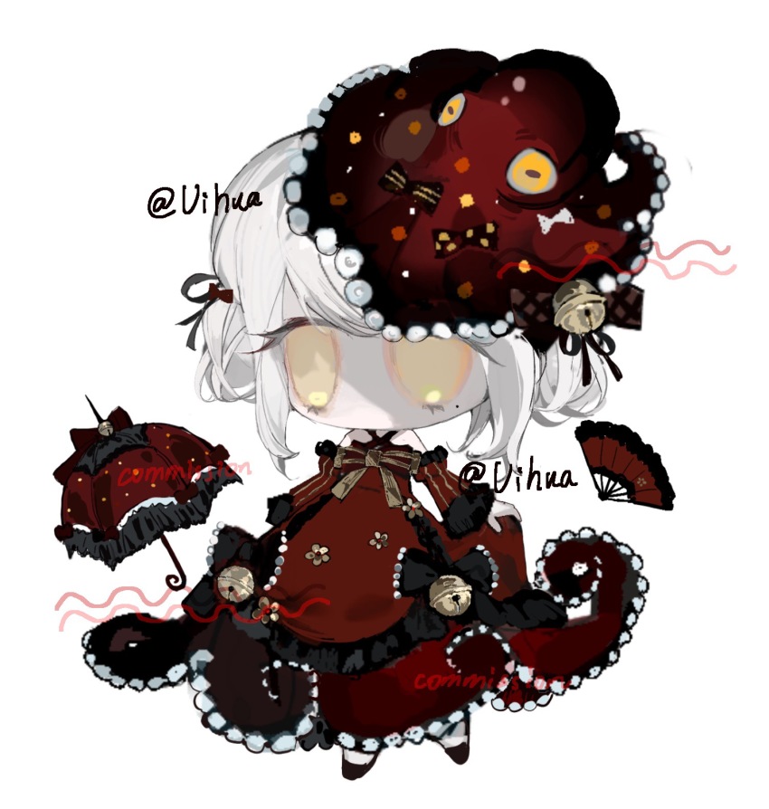 1girl, animal_hat, bell, black_bow, black_ribbon, black_shoes, bow, chibi