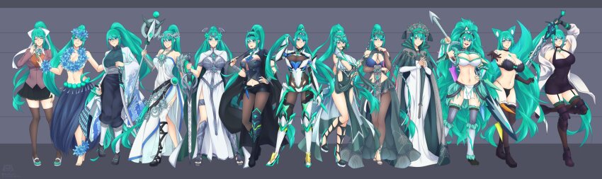 6+girls, ancient_greek_clothes, armlet, armor, bra, breasts, character_request, chest_jewel
