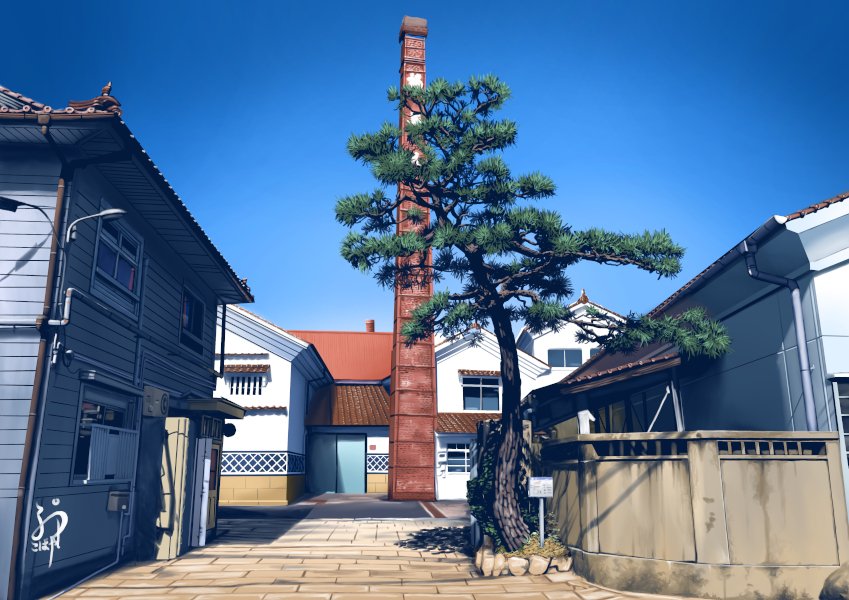 blue_sky, brick_road, building, day, door, house, no_humans, original