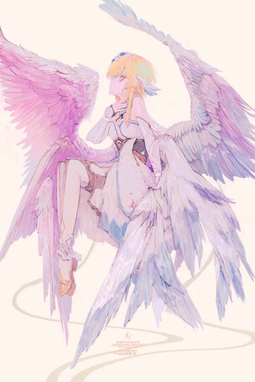 &amp;ueen, 1girl, absurdres, artist_name, bare_shoulders, blonde_hair, boots, breasts